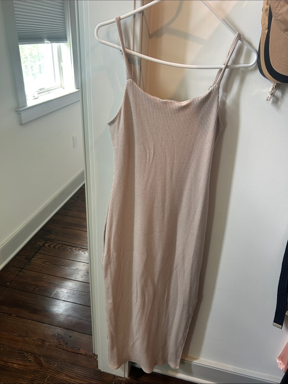 Vici Ribbed Slip Midi Dress in Blush Nude